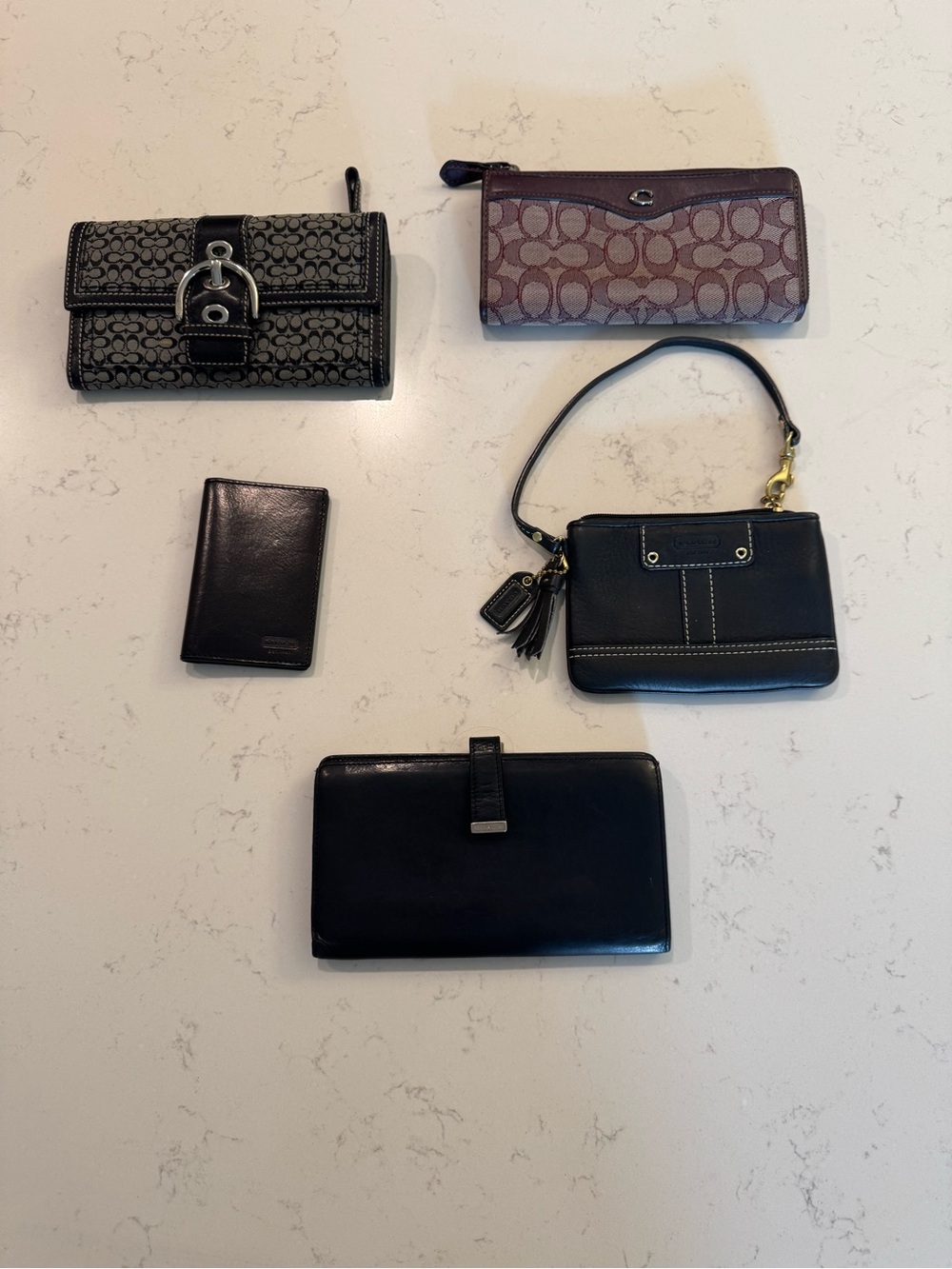 Vintage lot of 5 Coach Black and Brown Wallet & Wristlet Collection